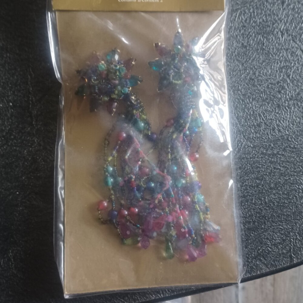 NEW Pier 1 Imports Accent Drape Beaded Tassle Pins Qty 2 Multi Color SKU 2075649
